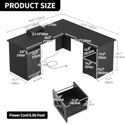 YITAHOME L Shaped Desk with Power Outlets - color: Black