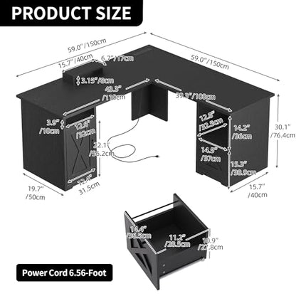 YITAHOME L Shaped Desk with Power Outlets - color: Black