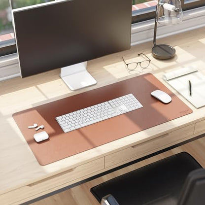 Smead Vegan Leather Desk Pad Mat, Office Desk Mat, Medium, Saddle Brown | Waterproof desk pad protector, writing mat and desk blotter. Non-slip suede grips under a keyboard, mouse and notepad. - color: Saddle Brown, size: 15.7" x 31.5"