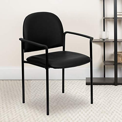 EMMA + OLIVER Black Vinyl Stackable Steel Side Reception Chair | Contoured Cushions, Powder Coated Frame, Durable Construction, Commercial Use - color: Black Vinyl