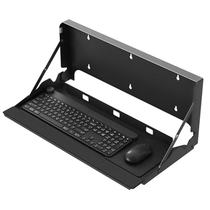 Flip Down Wall Mount Keyboard Tray, 24 Inch Keyboard Holder | Folding Design, Space-Saving, Extra Wide tray with Wrist Support, Mouse Pad and Wrist Pad Included, Holds Up to 22 lbs, Black