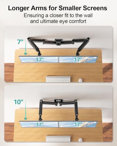 Long Arm Dual Monitor Wall Mount for 17-32" | 27.1" Extra Long Monitor Mount Holds up to 17.6 lbs Each Gas Spring Wall Monitor Arm Full Motion VESA Mount, 75/100, Black - size: Dual Wall Mount