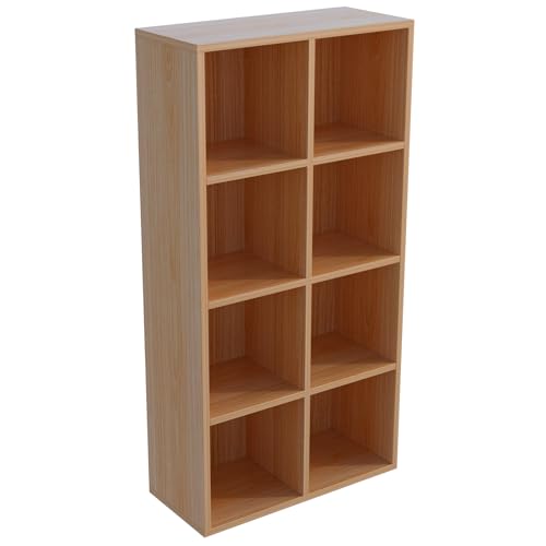8-Cube Storage Shelf Bookcase, Oak | Wooden 4-Tier Open Bookshelf, Fits 11×11" Bins, Vertical or Horizontal Use, Full Back Panels, For Home Office - color: Oak, size: 8-Cube