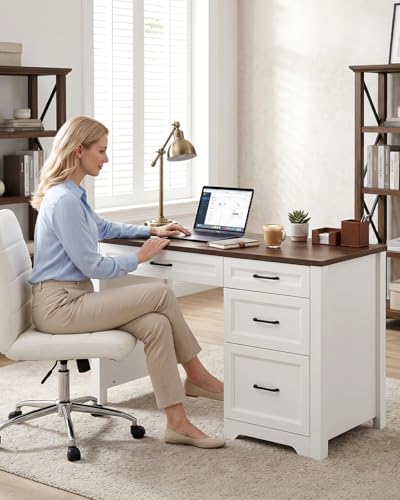 Garvee Brown Farmhouse Executive Desk with File Cabinet & Storage Drawers, Space-Saving Small Home Office Desk for Bedroom - color: Brown