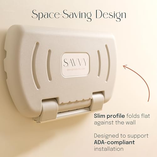 SlimFold Commercial Baby Changing Station, Wall-Mounted, White Granite | High-density plastic, pneumatic mechanism, 50 lb capacity, ASTM, ADA compliant, diaper bag hooks, for commercial restroom use