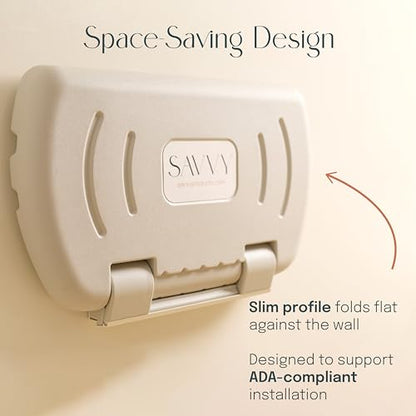 SlimFold Commercial Baby Changing Station, Wall-Mounted, White Granite | High-density plastic, pneumatic mechanism, 50 lb capacity, ASTM, ADA compliant, diaper bag hooks, for commercial restroom use