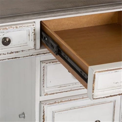 Ashford & Sons Credenza & Hutch, 67x16x52, Wood Veneers, White Oak & Birch Finish, Adjustable Shelves, Lockable File Drawers, Touch Lighting, USB Ports, Office Storage Desk with Keyboard Tray - size: Credenza & Hutch