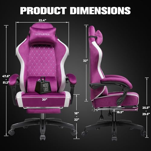 GTPLAYER Gaming Chair, Ergonomic Computer Chair with Footrest and Lumbar Support, High Back Recliner Chair 350lbs, Height Adjustable for Home Office, Purple - color: Purple