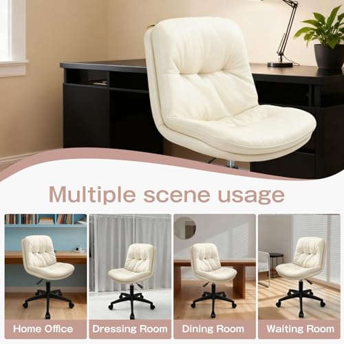 Armless Office Chair, Ergonomic Small Desk Chair with Padded Cushion & Lumbar Support, Height Adjustable 360° Swivel Rolling Task Chair with Wheels for Home Office, Vanity, Beige