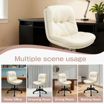 Armless Office Chair, Ergonomic Small Desk Chair with Padded Cushion & Lumbar Support, Height Adjustable 360° Swivel Rolling Task Chair with Wheels for Home Office, Vanity, Beige