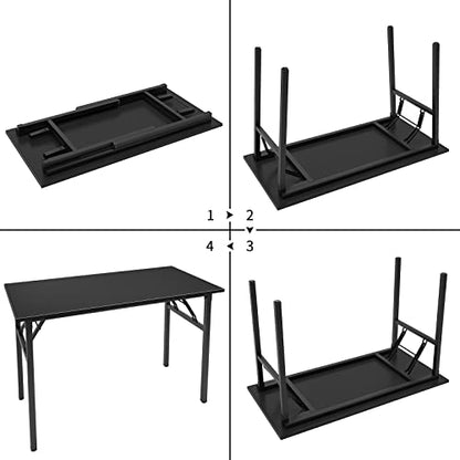 Need Home Office Desk 47 inch - No Assembly Folding Computer Table with BIFMA Certification,Computer Table Workstation Perfect for Teens/Office/Home | Black Frame Writing Gaming Work Table/Foldable Home Office Desk/Sewing Table, No Assembly Required - col