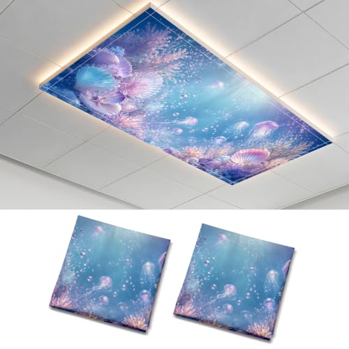 2 Pack Underwater Jellyfish Decorative Ceiling Light Covers, Magnetic 4x2 Ft Fluorescent or LED Panel Filter, Anti-Glare Eye Protection for Classroom Office - color: Sea world