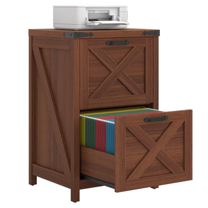 Halitaa Small Farmhouse File Cabinet with 2 Drawers for Home Office, Walnut - color: Walnut, size: 2 Drawers