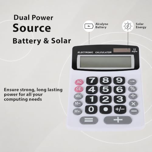 Lily's Home Jumbo 12-Digit Desktop Calculator Set of 2 (Pink & White), Solar/Battery Dual Power, Large Tilted LCD Display, Big Button Design, Quiet Operation, for Office, School, Business & Home Use - color: Pink&White