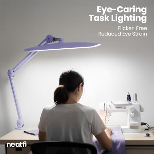 Neatfi LED Desk Lamp, 2200 Lumens, 24W, 20-Inch Wide Head (Lavender) - color: Lavender, size: Non-CCT with Clamp