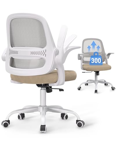 amseatec Mesh Office Chair, Ergonomic Home Office Chair with Flip-Up Arms - color: Beige, size: Oversized