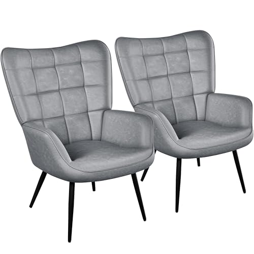 Yaheetech Faux Leather Accent Chairs Set of 2 for Living Room Gray - color: Grey