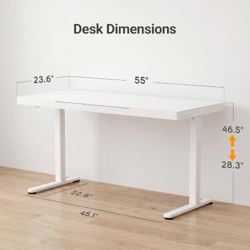 Claiks 55" Touch Screen Glass Standing Desk with Drawers & USB Ports White | 3 Steps Quick Install, 2 Zones Drawer, Wireless Charging, Ultra White One-Piece Glass Top, Writable Top - color: Glass Top Touch Screen, size: 55 inch