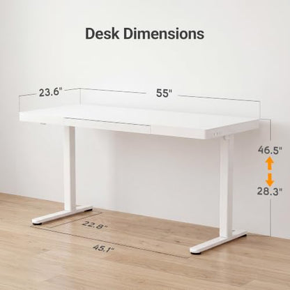 Claiks 55" Touch Screen Glass Standing Desk with Drawers & USB Ports White | 3 Steps Quick Install, 2 Zones Drawer, Wireless Charging, Ultra White One-Piece Glass Top, Writable Top - color: Glass Top Touch Screen, size: 55 inch