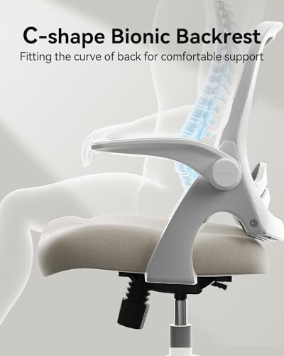 Hbada Office Desk Chair with Flip-Up Armrests and Saddle Cushion, Ergonomic Office Chair with S-Shaped Backrest, Swivel, Mesh, Grey - color: Grey