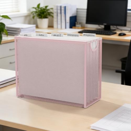 Sinboun Hanging File Organizer Includes 5 Hanging Folders for Office, Pink - color: Pink