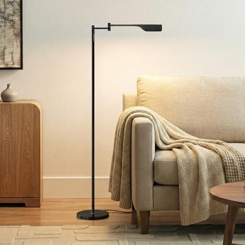Brightech Leaf Pharmacy LED Reading Lamp, Dimmable Floor Lamp with Easy Rotation Over Chair or Desk for Living Rooms & Offices, Adjustable Standing Lamp, Tall Lamp for Sewing & Craftwork - Jet Black - color: Black