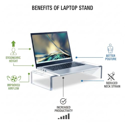Azar 515360 Acrylic Monitor Stand Riser – Made in USA Laptop stand and Monitor Riser Acrylic Monitor Stand Riser Clear Laptop Stand for Desk Ergonomic Display Riser, Clear (15-Inch-Luxury Handcrafted) - size: 15-Inch