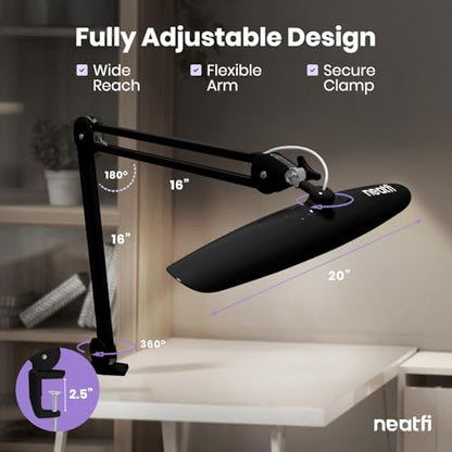 Neatfi LED Desk Lamp, 2200 Lumens, 24W, 20-Inch Wide Head (Black) - color: Black, size: Non-CCT with Clamp