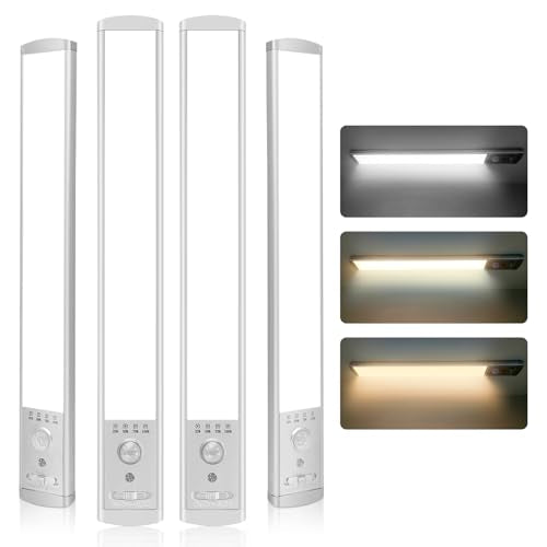 10 Inch Under Cabinet Lighting, 3 Color Motion Sensor Light 2 Pack | Rechargeable wireless cabinet light with adjustable brightness, magnetic mount and motion sensor for kitchen, closet. - size: 10inch-4pack