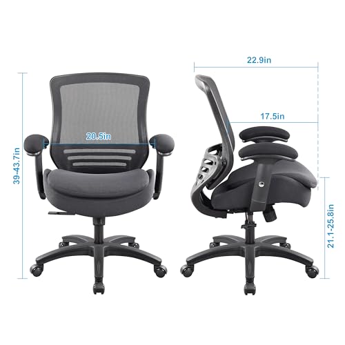 BOLISS 400lbs Ergonomic Office Chair Mid Back Double Seat Cushion | Height Adjustable Arms Mesh Ergonomic Super Soft Wide Cushion Office Computer Desk Chair - color: All in Black