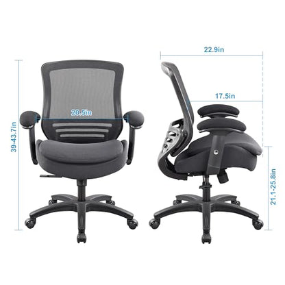 BOLISS 400lbs Ergonomic Office Chair Mid Back Double Seat Cushion | Height Adjustable Arms Mesh Ergonomic Super Soft Wide Cushion Office Computer Desk Chair - color: All in Black