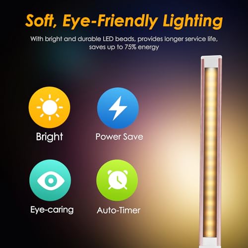 Led Desk Lamp, Desk Lamp with USB Charging Port, 5 Color Modes, 10 Brightness, Natural Light, Eye Caring Reading Lamp, Desk Light for Home Office, Table Lamp, Touch Control, Auto-Timer, Pink - color: Pink