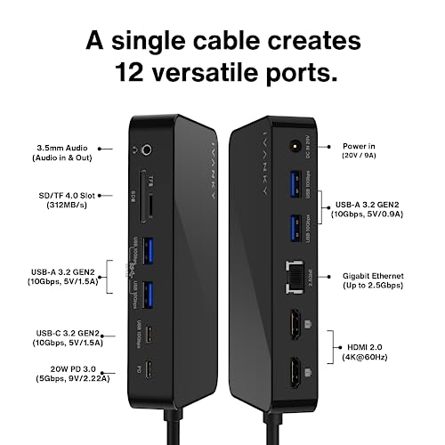 iVANKY FusionDock 1+ MacBook Pro Docking Station with 150W Power Adapter | 12-in-1 Dual 4K@60Hz Thunderbolt 3/4 Dock, 10Gbps, 96W PD, 2.5Gbps Ethernet, SD/TF Audio (Incompatible with Window) - color: Black Ultra