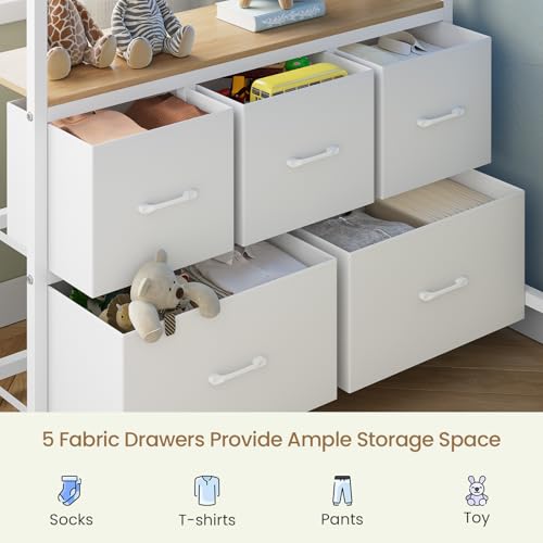 DICTAC Bunk Bed with L-Shaped Desk,5 Storage Drawers and 2 Shelves Metal Twin XL Over Twin Bunk Bed with LED Lights and Charging Station,bunk Beds with Safety Guardrail & Ladder,Space-Saving,White - color: White, size: Twin XL Over Twin