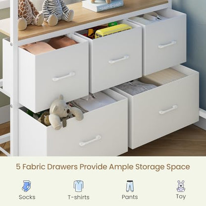 DICTAC Bunk Bed with L-Shaped Desk,5 Storage Drawers and 2 Shelves Metal Twin XL Over Twin Bunk Bed with LED Lights and Charging Station,bunk Beds with Safety Guardrail & Ladder,Space-Saving,White - color: White, size: Twin XL Over Twin