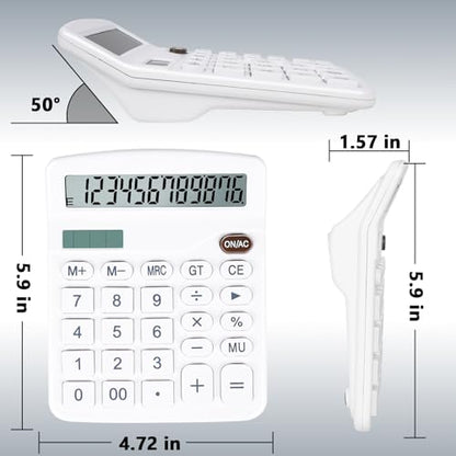 Cute White Desktop Calculator with Big Buttons, Dual Power Source | Solar and Battery, Large Display Screen - Perfect for Office, Teachers, and Students (White) - color: White