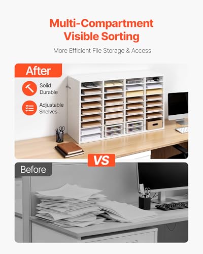 VEVOR Literature Organizer, 36 Compartments Office Mailbox with Detachable Shelves, Wooden Mailbox Sorter with Particle Board, Countertop Office Home Storage Organizer for File, Document, Paper, White - color: White, size: 36 Compartments