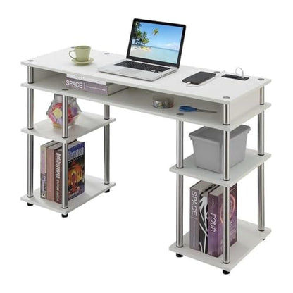Convenience Concepts Designs2Go No Tools Student Desk with Charging Station and Shelves, White - color: White