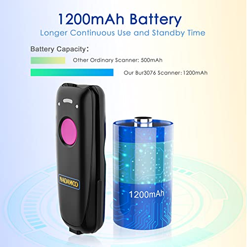 NADAMOO Wireless Barcode Scanner Compatible with Bluetooth Function, 2.4G Wireless & Wired 3-in-1 Bar Code Scanner Portable USB CCD Reader, Work with Tablet iPhone iPad Android Windows Mac OS-Purple - color: Purple