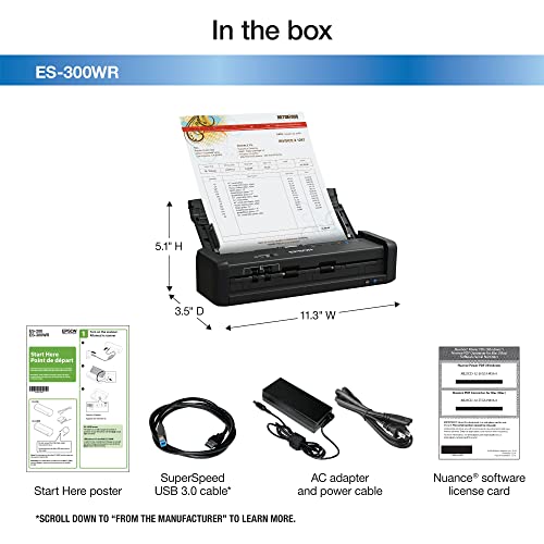 Epson ES-300WR Wireless Color Portable Duplex Document Scanner Accounting Edition for PC and Mac Auto Doc Feeder (ADF)