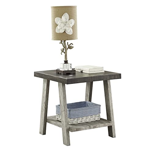 Roundhill Furniture Athens Contemporary Wood Shelf End Table, Weathered Walnut and Gray - color: Weathered Walnut and Gray