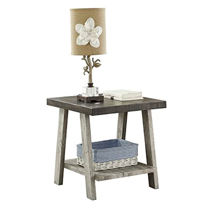 Roundhill Furniture Athens Contemporary Wood Shelf End Table, Weathered Walnut and Gray - color: Weathered Walnut and Gray