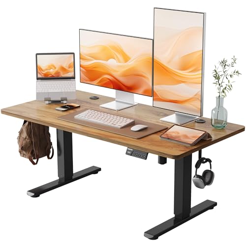 YIHAYO Low Height Adjustable Desk, Lifts 18.1-28.3 Inches, Electric Standing Desk for Short People, 48 x 24 Inches Computer Table with Splice Board for Home Office, Rustic Brown - color: Black Frame/Rustic Brown Top, size: 48*24 Inch