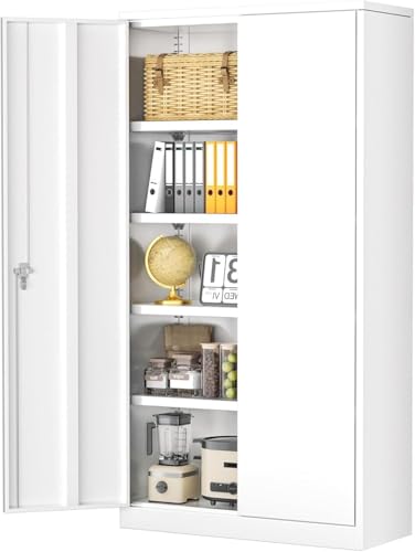SUNCROWN Metal Garage Storage Cabinet with Adjustable Shelves and Doors, 72" Locking Steel Garage Cabinets,Lockable Tool Cabinets for Garage, Office, Home, White - color: White, size: 72"H x 32"W x 16"D