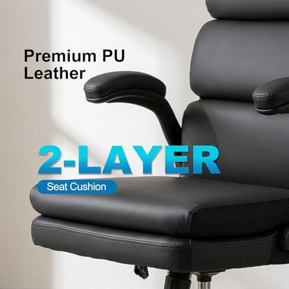 Mid Back Office Desk Chair,Leather Conference Room Chairs,Ergonomic Home Computer Chair,Modern Executive Chair with Padded Flip-up Armrest and Swivel Wheels (Black) - color: Black