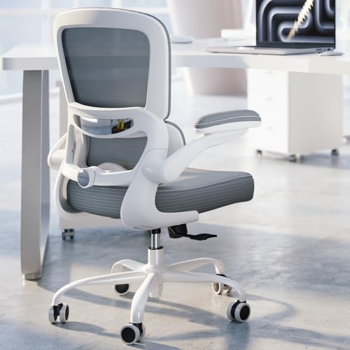 TRALT Ergonomic Office Chair Desk Chair with Adjustable Lumbar Support | Desk Chair Comfy with Flip-up Armrests Ergonomic Chair - Mesh Computer Chairs for Adults, 330lbs, PU Leather (Grey, 1) - color: Grey, size: Pack of 1