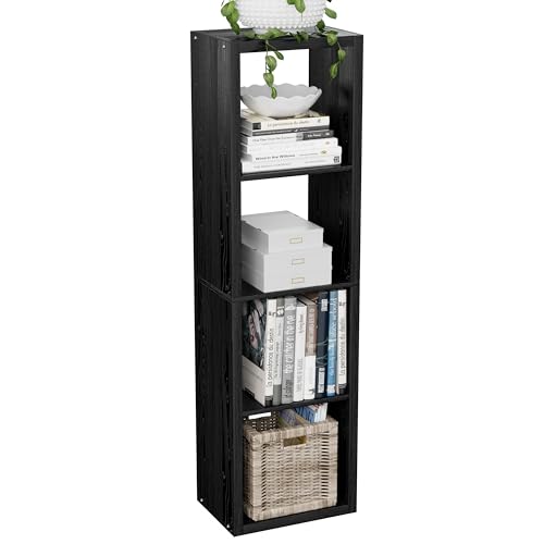 VDNEND Cube Storage Organizer Bookcase, Small 4 Tier 11 inch Open Back Cubical Shelf with Thickened Border, Display Bookshelf for Living Room, Home Office, Sturdy Room (Black, 4 Cube,Vertical) - color: Black, size: 4 Cube, Vertical