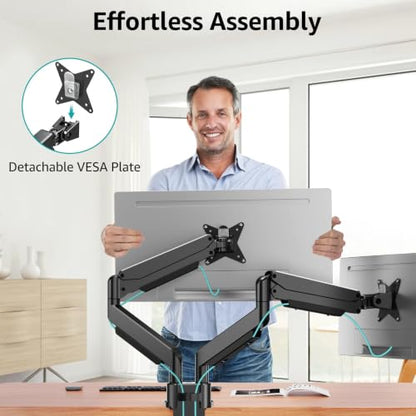 MOUNT PRO Dual Monitor Stand for Max 43 Inch Ultrawide Computer Screen, Premium Aluminum Heavy Duty Monitor Arm Holds 6.6lbs to 33lbs, Gas Spring Full Motion Display Desk Stand, VESA Mount - size: Max 43", style: Dual