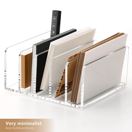 SANRUI Clear Acrylic Mail Organizer with 5 Compartments and 1 Pen Holder - size: 5 Slots with Pen Holder