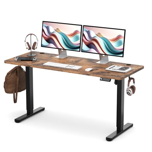 Monomi 59"x24"Electric Standing Desk Adjustable Height Computer Desk | Sit Stand Up Home Office Desk with Memory Preset, Ergonomic Computer Gaming Desk with Anti-Collision, Rustic Brown - color: Rustic Brown, size: 59x24